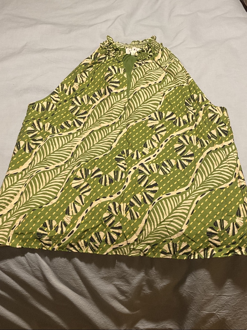 THML Green and Cream Tropical Print Halter Tank